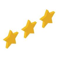 Three star review icon, isometric style vector