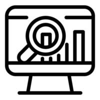 Magnifier on the monitor icon, outline style vector