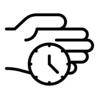 Clock on the palm icon, outline style vector