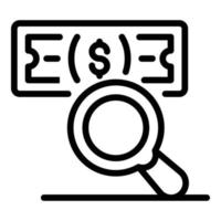 Cash money under magnifier icon, outline style vector