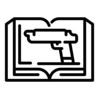 Book and gun icon, outline style vector