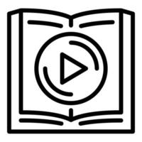 Book and play button icon, outline style vector