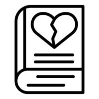 Book and broken heart icon, outline style vector