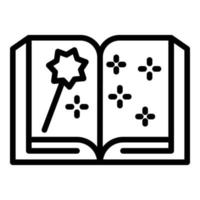 libro abierto e icono de varita mágica, estilo de esquema vector