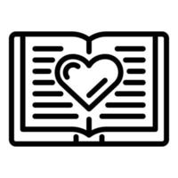 Open book and big heart icon, outline style vector