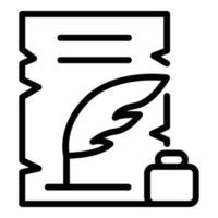 Feather ink and parchment icon, outline style vector