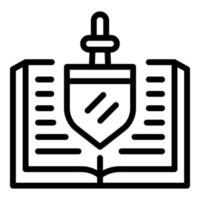 escudo espada e icono de libro, estilo de contorno vector