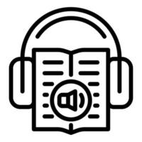 Book and headphones icon, outline style vector