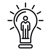 Man in a light bulb icon, outline style vector