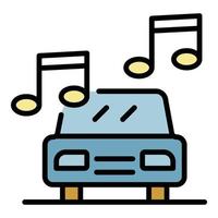 música a todo volumen en el vector de contorno de color del icono del coche