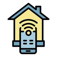 Smart home mobile control icon color outline vector