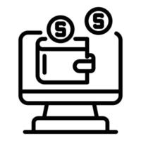 Monitor money wallet icon, outline style vector