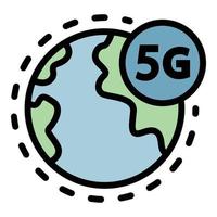5G across the planet icon color outline vector