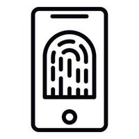 Smartphone fingerprint identification icon, outline style vector