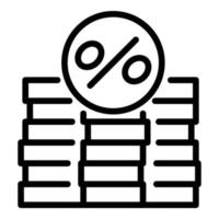 icono de porcentaje de pila de monedas, estilo de esquema vector