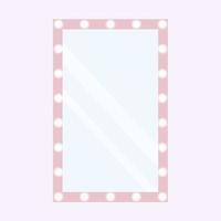 Makeup vertical mirror with frame and light bulbs. vector