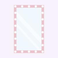 Makeup vertical mirror with frame and light bulbs. vector