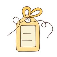 Empty tag with a bow in doodle style. Label icon. Hand drawn doodle illustration. vector