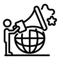 Global innovation megaphone icon, outline style vector