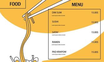 Menu template for Chinese or Japanese food restaurant. Advertising banner, vector illustration with noodles, ramen