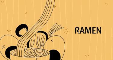 Banner, background with Chinese noodles, Ramen. Vector illustration, template for website, advertising