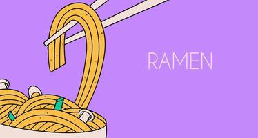 pancarta, fondo con fideos chinos, ramen. ilustración vectorial, plantilla para sitio web, publicidad vector