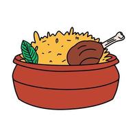 Chicken Biryani icon. A dish of Indian and Arabic cuisine. Vector illustration in flat style