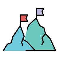 Mountain peak flag icon color outline vector