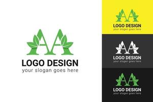 AA letter eco logo with leaf. Vector typeface for nature posters, eco friendly emblem, vegan identity, herbal and botanical cards etc. Ecology AA letter logo with green leaf.