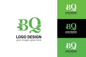 BQ letter eco logo with leaf. Vector typeface for nature posters, eco friendly emblem, vegan identity, herbal and botanical cards etc. Ecology BQ letter logo with green leaf.