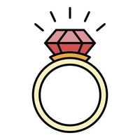 vector de contorno de color de icono de anillo de bodas
