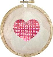 corazón rojo bordado con acuarela en el bastidor de bordado de madera vector