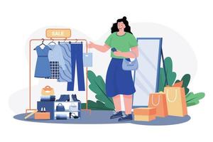 chica yendo de compras concepto de ilustración. una ilustración plana aislada sobre fondo blanco vector