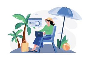 Girl Working On Vacation Illustration concept. A flat illustration isolated on white background vector