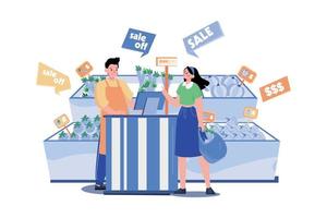 Girl Doing Payment At The Checkout Counter vector