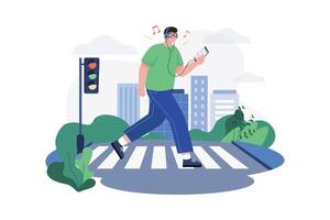 Man Listening To Music While Walking vector