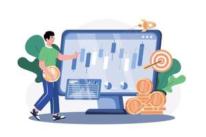 Man Looking At Cryptocurrency Trading Desk vector