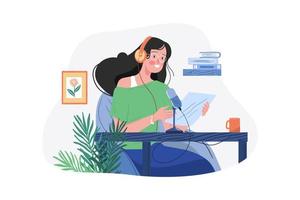 Woman Reading Podcast Script Illustration concept. A flat illustration isolated on white background vector