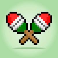 8 bit pixel a wooden maracas. Instrument tool for game assets and cross stitch patterns in vector illustrations.