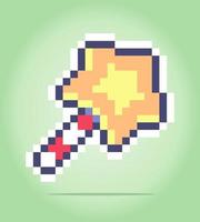 8 bit pixels magic wand. Witch tool in vector illustrations for game icons.