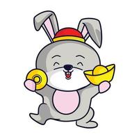 Cute rabbit Happy Chinese new year 2023 for greeting card - wealth gold money prosperity. vector