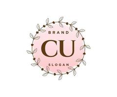 Initial CU feminine logo. Usable for Nature, Salon, Spa, Cosmetic and Beauty Logos. Flat Vector Logo Design Template Element.