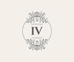 IV Initials letter Wedding monogram logos collection, hand drawn modern minimalistic and floral templates for Invitation cards, Save the Date, elegant identity for restaurant, boutique, cafe in vector