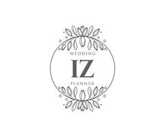 colección de logotipos de monograma de boda con letras iniciales de iz, plantillas florales y minimalistas modernas dibujadas a mano para tarjetas de invitación, guardar la fecha, identidad elegante para restaurante, boutique, café en vector