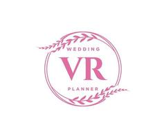 colección de logotipos de monograma de boda con letras iniciales vr, plantillas florales y minimalistas modernas dibujadas a mano para tarjetas de invitación, guardar la fecha, identidad elegante para restaurante, boutique, café en vector