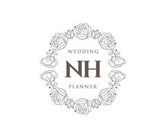 colección de logotipos de monograma de boda con letras iniciales nh, plantillas florales y minimalistas modernas dibujadas a mano para tarjetas de invitación, guardar la fecha, identidad elegante para restaurante, boutique, café en vector