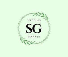 colección de logotipos de monograma de boda con letras iniciales sg, plantillas minimalistas y florales modernas dibujadas a mano para tarjetas de invitación, guardar la fecha, identidad elegante para restaurante, boutique, café en vector