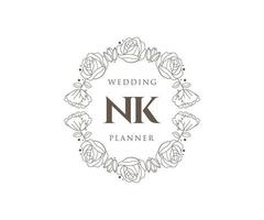 NK Initials letter Wedding monogram logos collection, hand drawn modern minimalistic and floral templates for Invitation cards, Save the Date, elegant identity for restaurant, boutique, cafe in vector