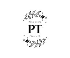 PT Initials letter Wedding monogram logos collection, hand drawn modern minimalistic and floral templates for Invitation cards, Save the Date, elegant identity for restaurant, boutique, cafe in vector