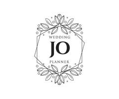 JO Initials letter Wedding monogram logos collection, hand drawn modern minimalistic and floral templates for Invitation cards, Save the Date, elegant identity for restaurant, boutique, cafe in vector